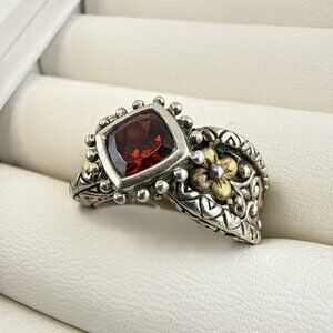 Barbara Bixby Ring Garnet Red 18K Gold Sterling Silver Flower Floral Size 8